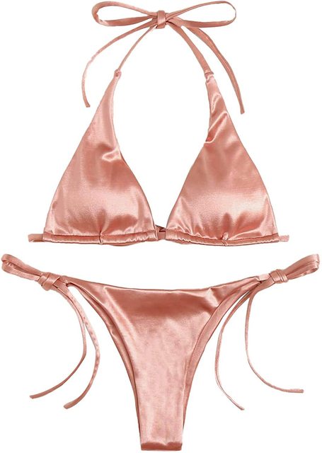 Conjunto de Bikini de Dos Piezas con Top Halter Metálico