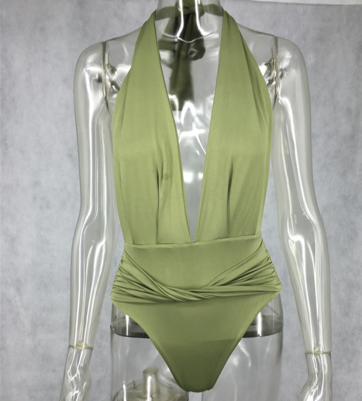 Traje de baño de una pieza sin espalda con escote en V profundo