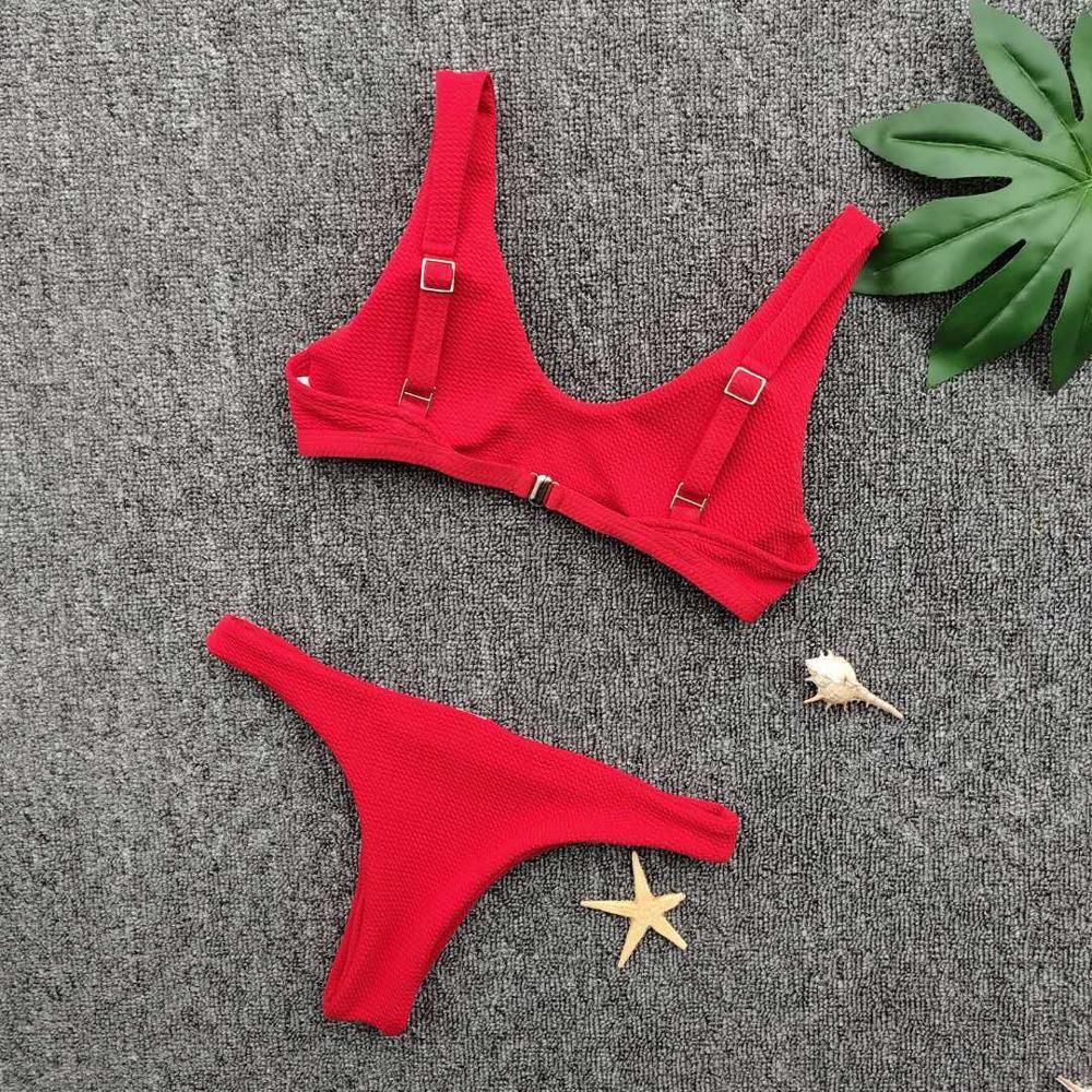 40 Traje de baño bikini sexy de color liso para mujer