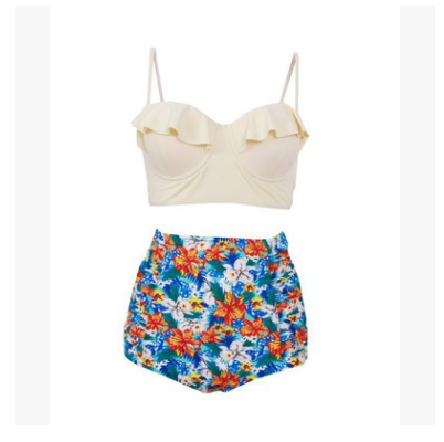 Bikini con Volantes y Cintura Alta 2020 de Estampado Multicolor