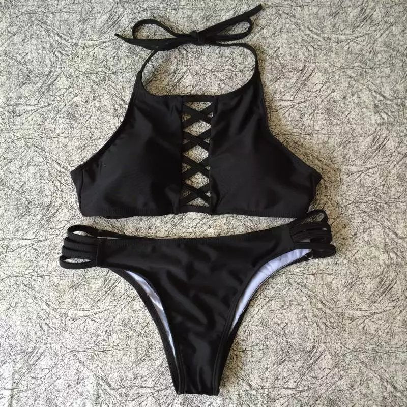 Bikini Elegante de Color Sólido con Diseño de Múltiples Tiras